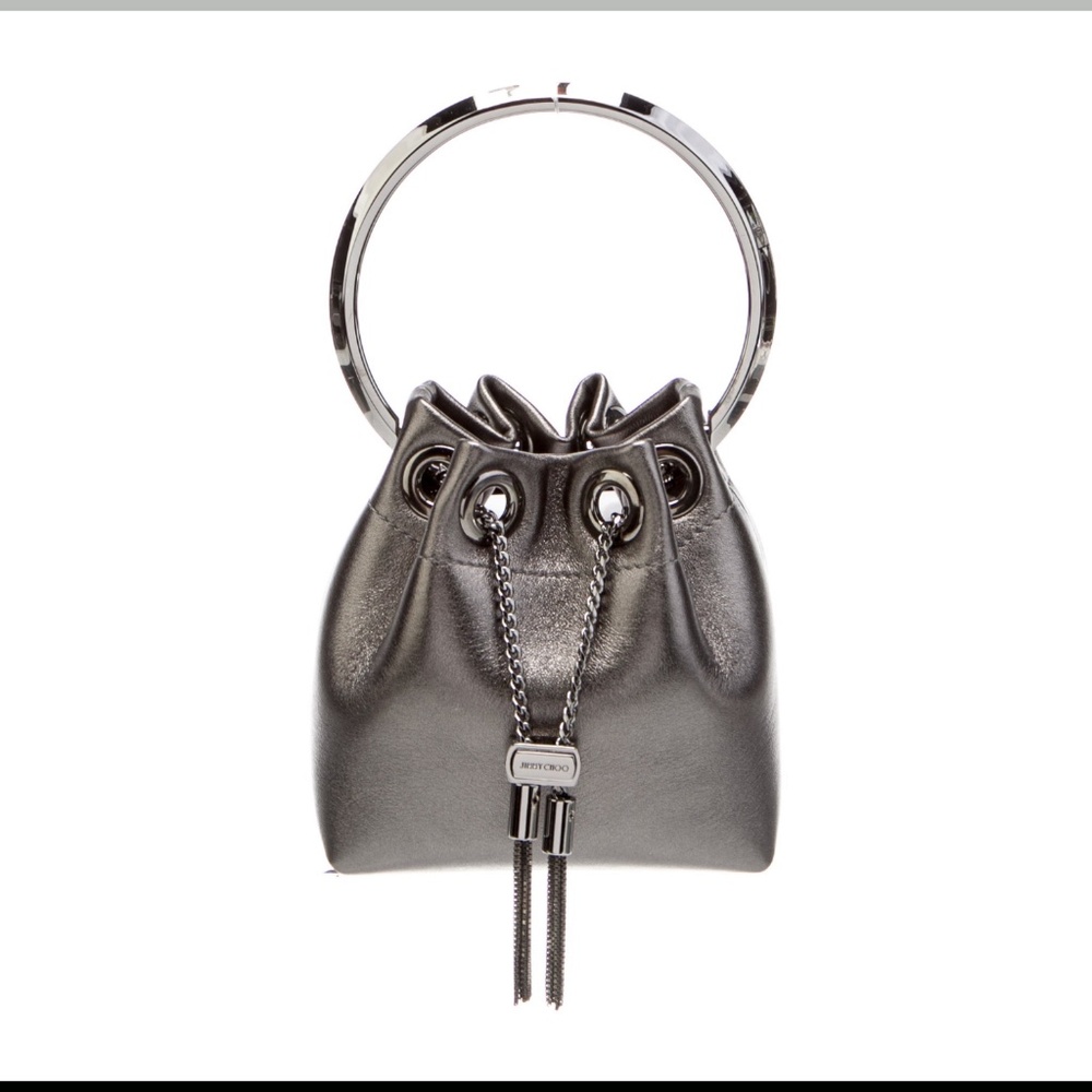 NWT Jimmy Choo Micro Bon Bon Bucket Bag In Gunmetal
